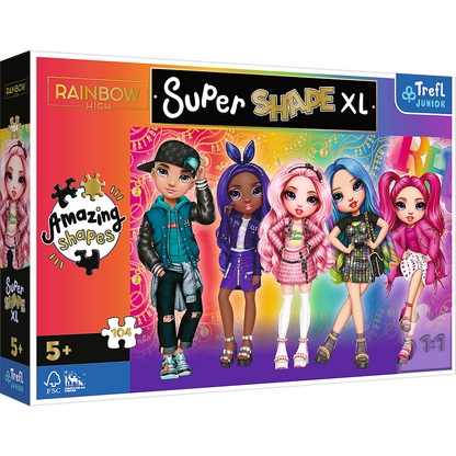 Puzzle super shape xl 104 elementy stylowe rainbow high