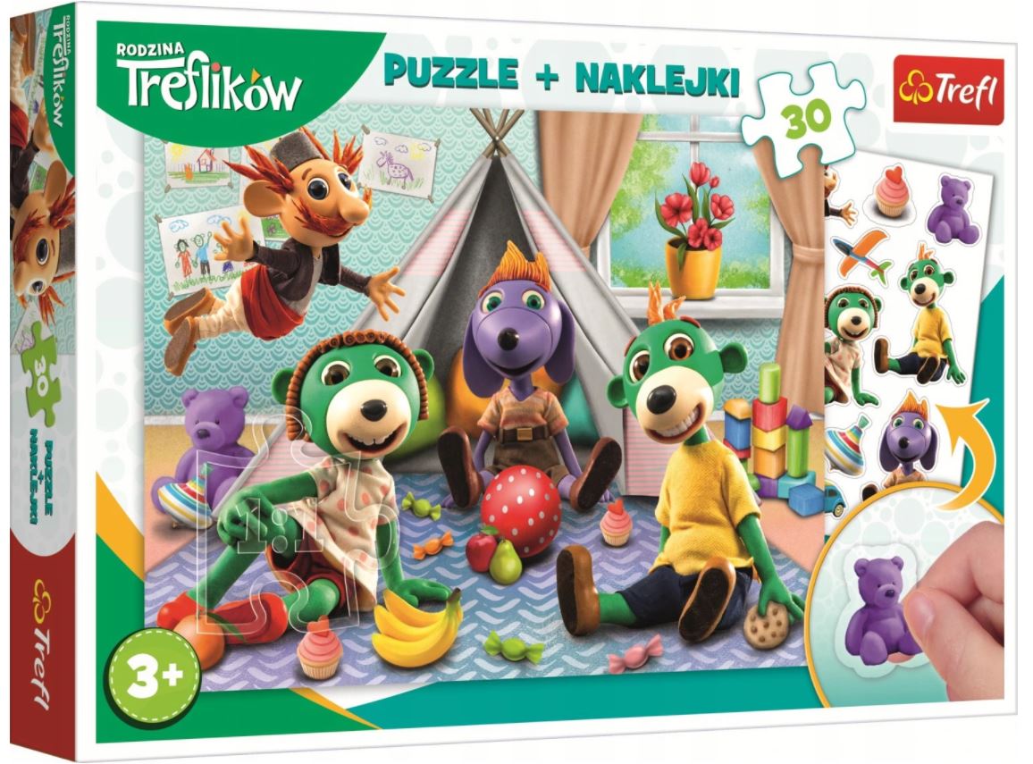 Puzzle 30 + naklejki rodzina treflików