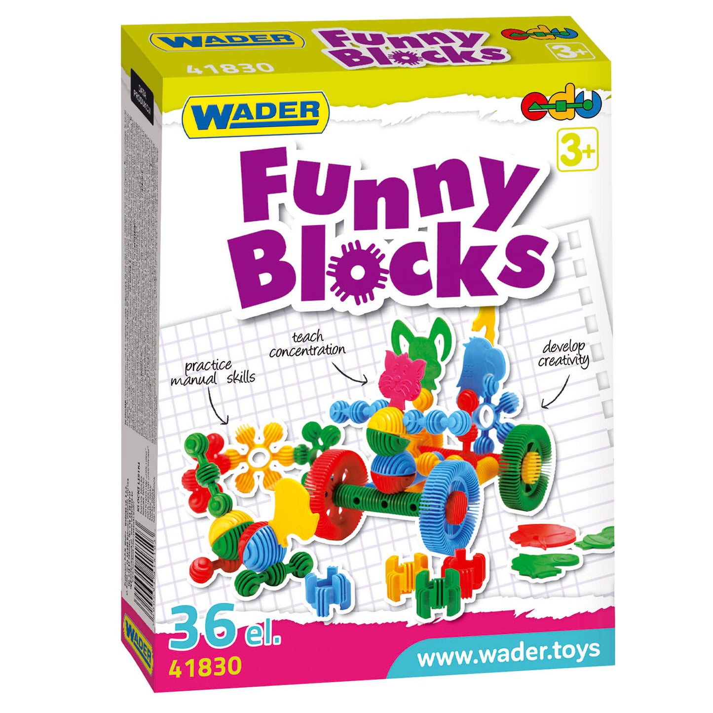 WADER Klocki Funny 36el w kartonie 3+ 41830 18301