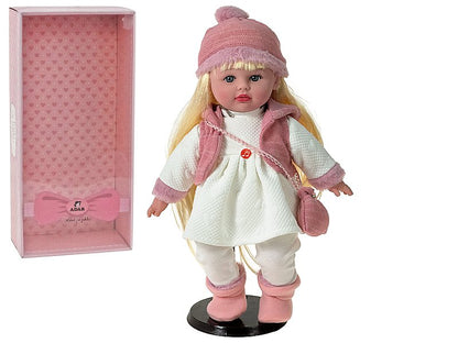 Lalka blondynka 40cm, w zimowym ubranku, śpiewa i mówi po polsku