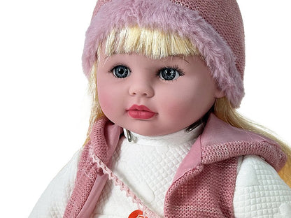 Lalka blondynka 40cm, w zimowym ubranku, śpiewa i mówi po polsku