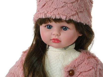 Lalka brunetka 40cm, w zimowym ubranku, śpiewa i mówi po polsku