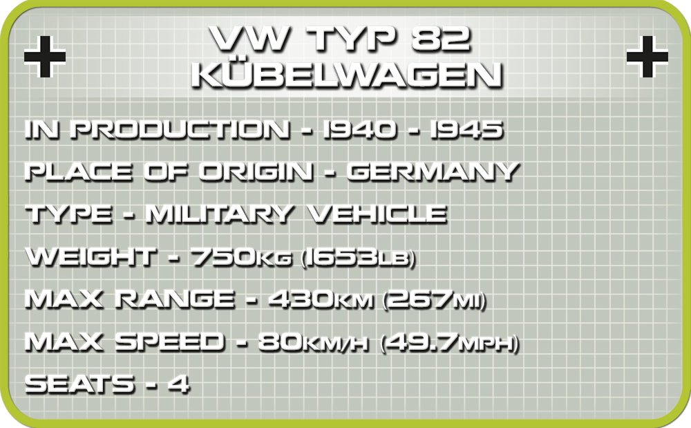 COBI HC WWII VW Type 82 Kubelwagen 195kl 2402