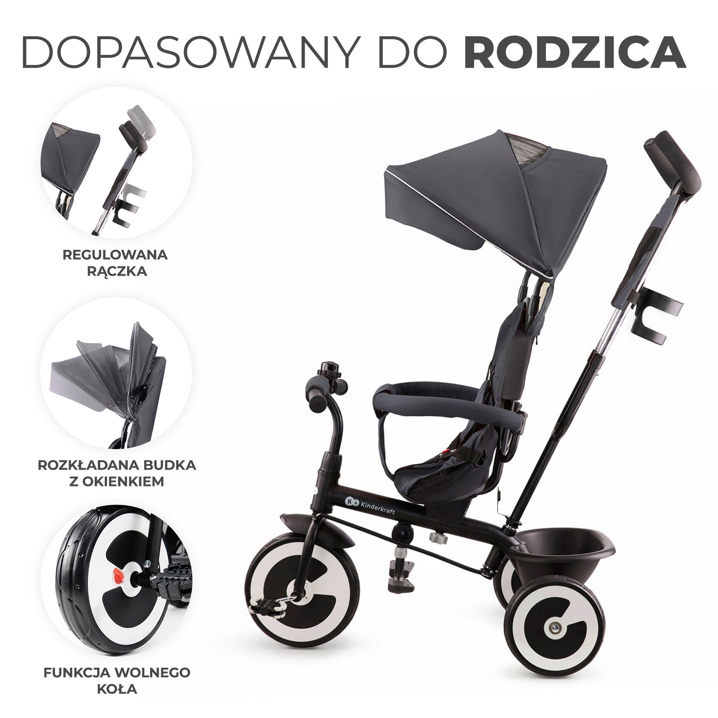 Kinderkraft Rowerek 3koł Aston MalaGrey 22383