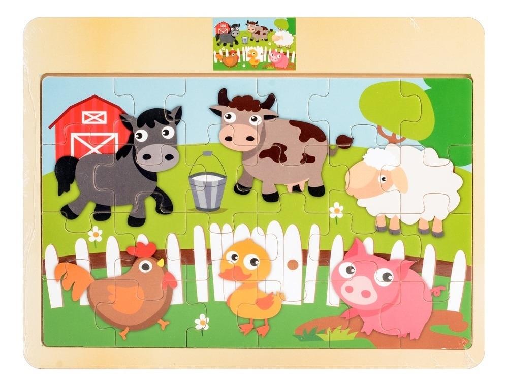 Puzzle drewniane 24 elementów zwierzęta na wsi