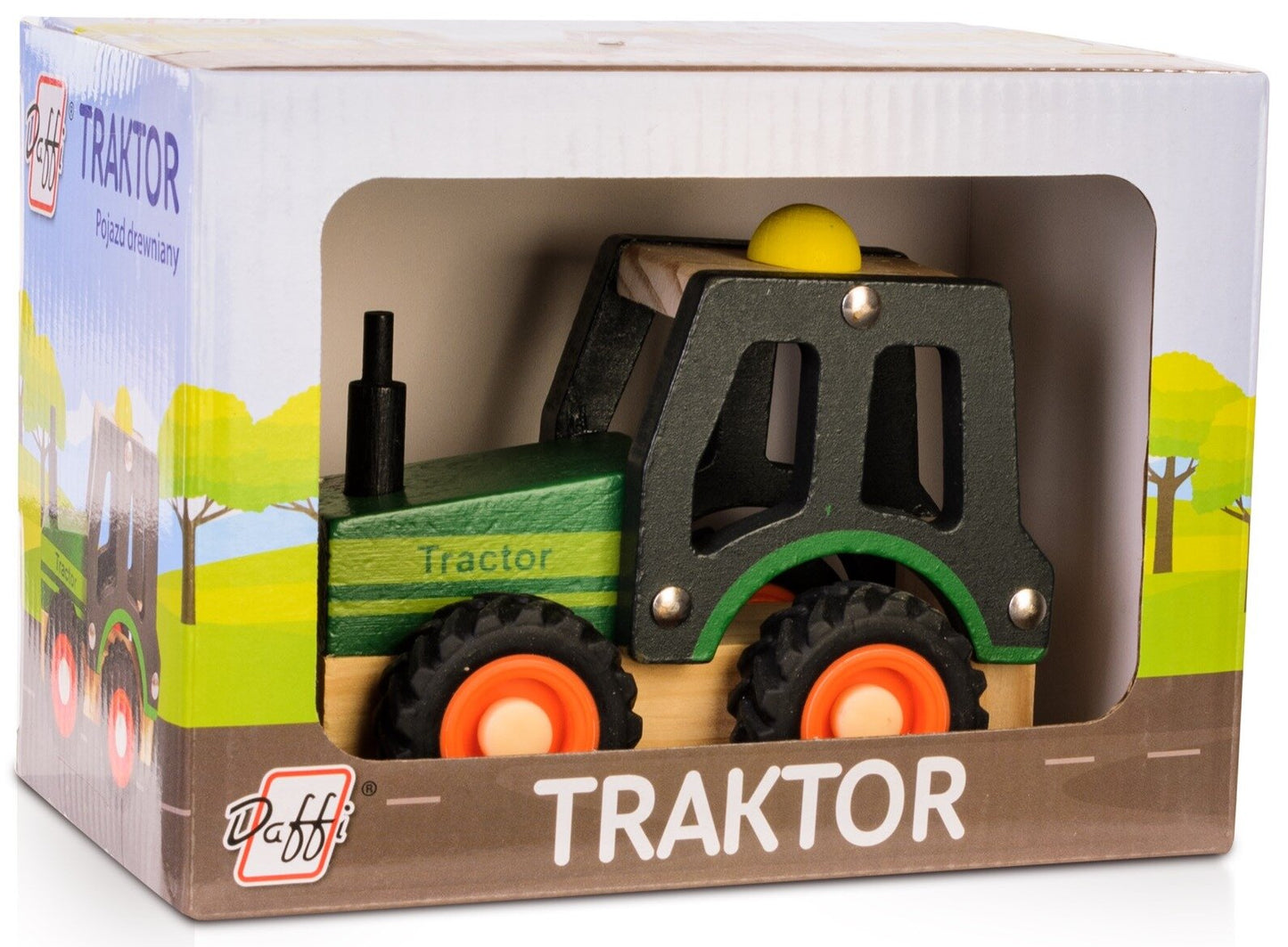 Drewniany traktor z oponami