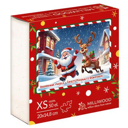 Puzzle drewniane Mikołaj i Renifer - 50 elementów