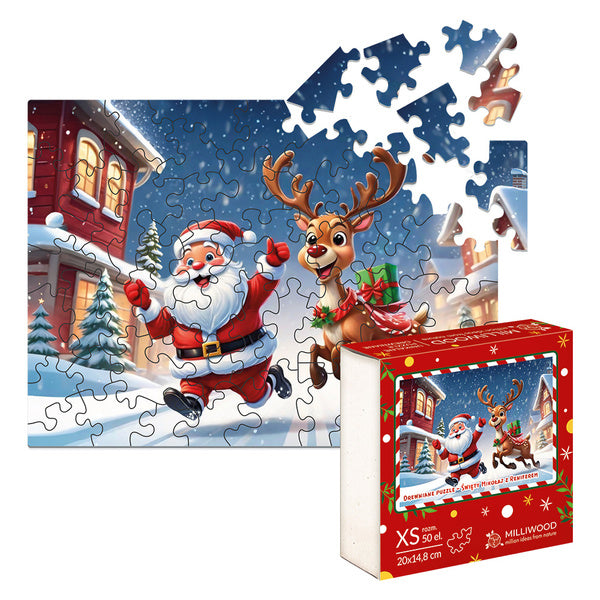 Puzzle drewniane Mikołaj i Renifer - 50 elementów