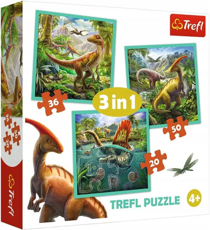 PUZZLE 3w1 Niezwykły świat dinozaurów