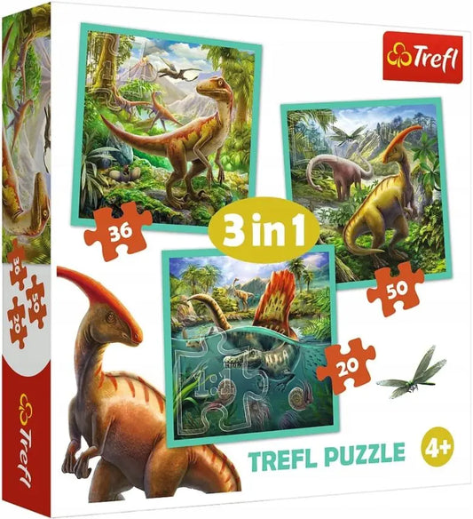 PUZZLE 3w1 Niezwykły świat dinozaurów