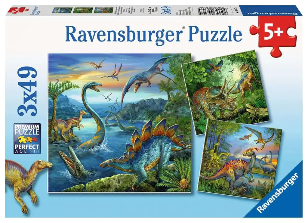 RAVENSBURGER Puzzle Fascynujący świat dinozaurów 3x49 93175