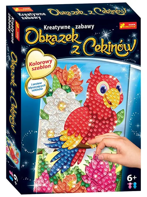 Cekinowy obrazek papuga