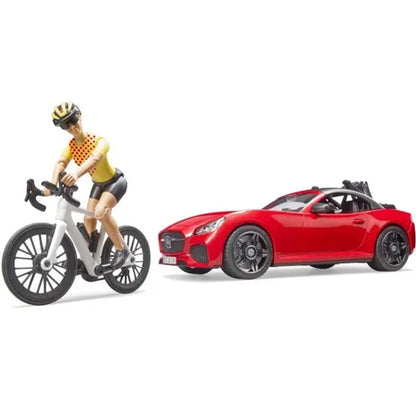 BRUDER czerwony roadster z rowerem 03485
