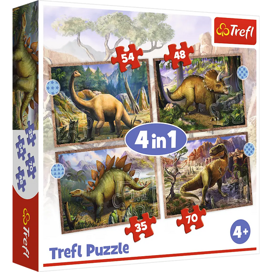Puzzle 4w1 ciekawe dinozaury