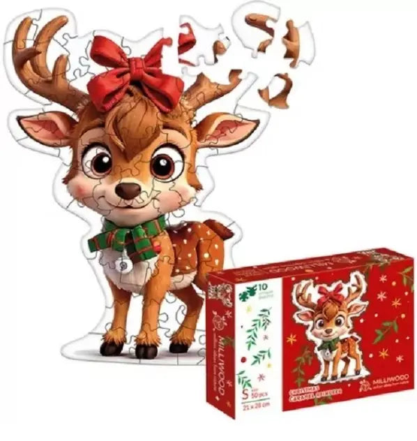Puzzle drewniane 50 elementów Karmelowy Reniferek