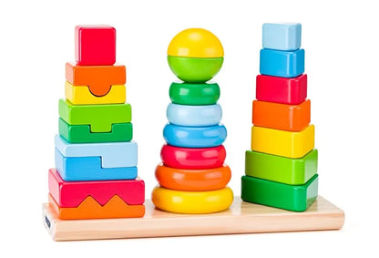Zestaw drewnianych wież do układania
