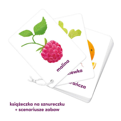 Karty obrazkowe na sznureczku owoce i warzywa 12m+