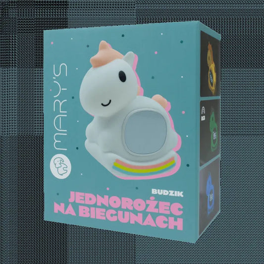 Lampka nocna z budzikiem - Jednorożec na biegunach