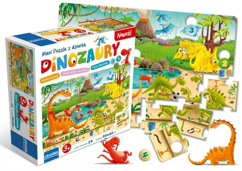Maxi puzzle z dziurką Dinozaury