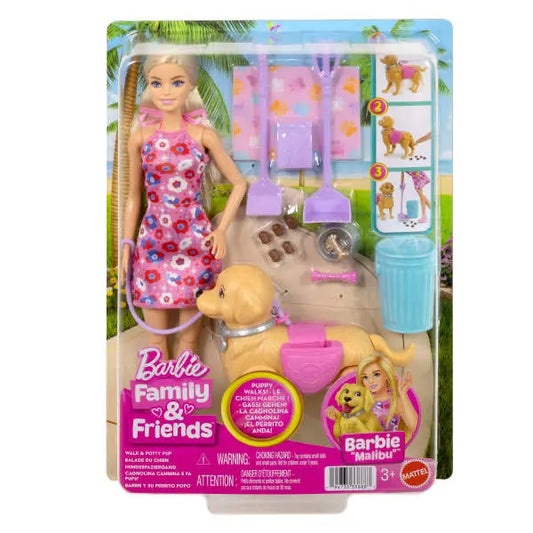 Barbie lalka Malibu spacer z pieskiem czyścioszkiem