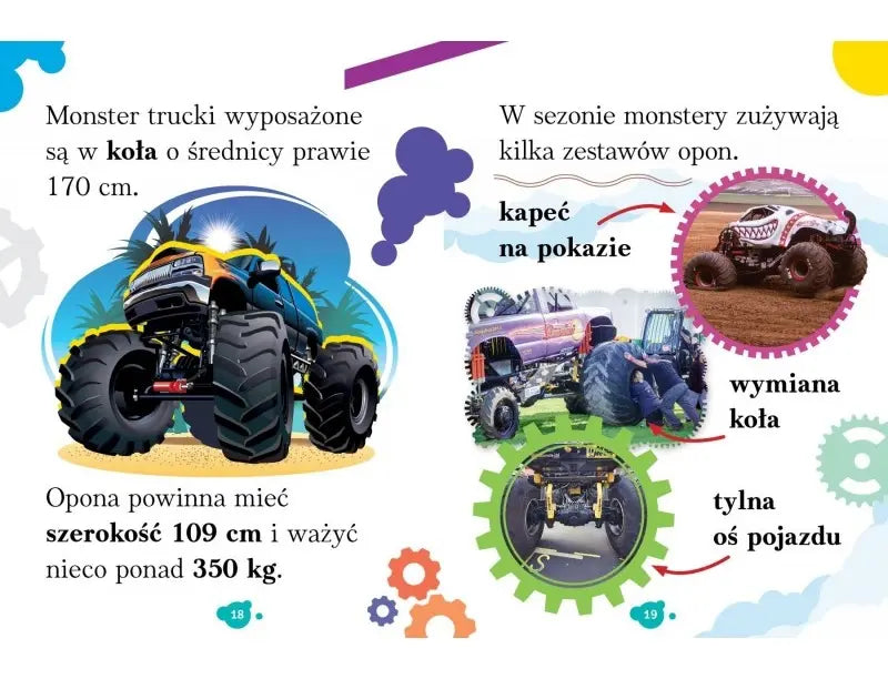 Wyrazy i zdania do nauki czytania. Monster trucki. Ciekawostki dla dzieci