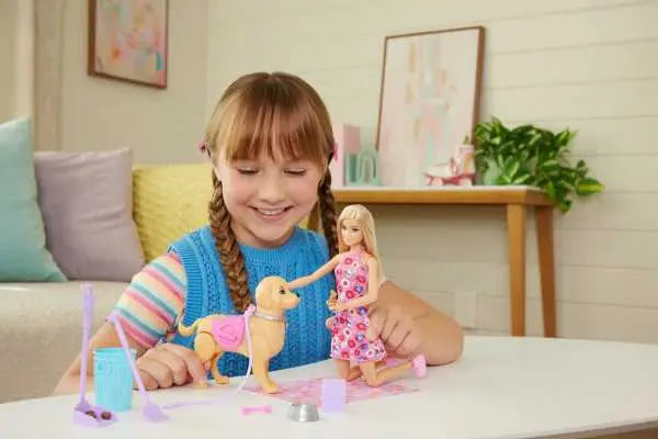 Barbie lalka Malibu spacer z pieskiem czyścioszkiem