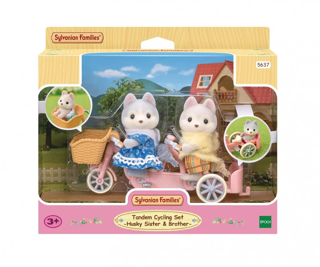 Sylvanian pieski husky na rowerze