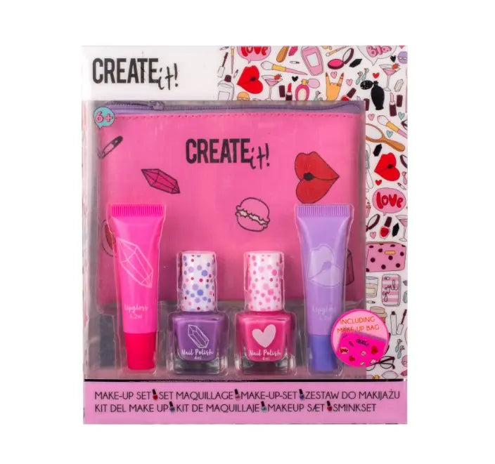 Create it! make-up zestaw różowo-fioletowy z kosmetyczką