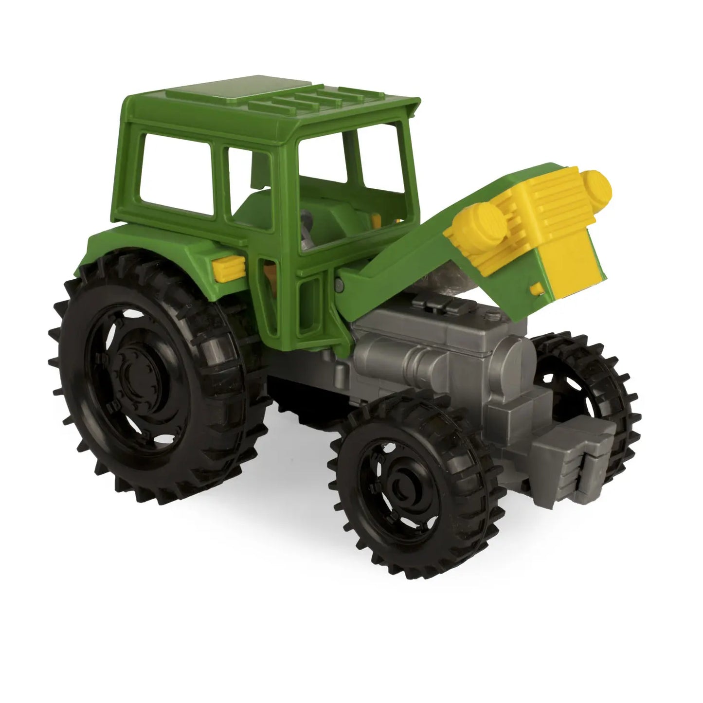 Farmer traktor z przyczepą na konia