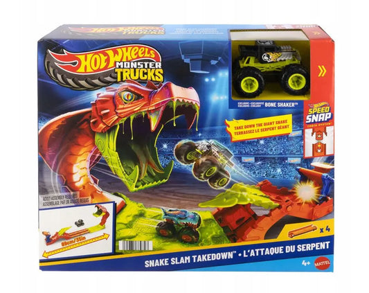 Hot Wheels monster trucks tor wyścigowy Nokaut węża+autko