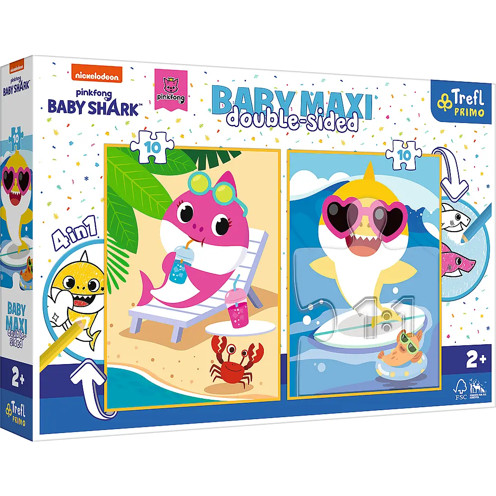 Puzzle Baby Maxi 2x10 elementów Wesoły dzień rekina Baby Shark