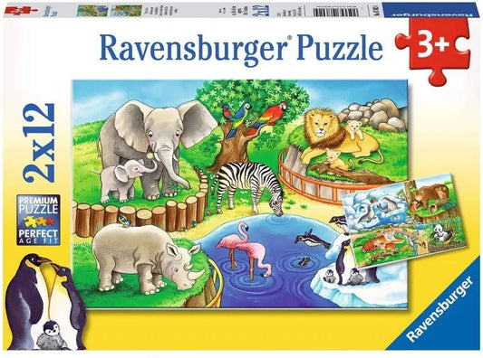 RAVENSBURGER Puzzle Zwierzęta w ZOO 2x12 elementów 076024