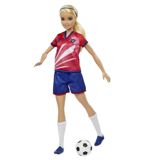 Barbie lalka piłkarka czerwona
