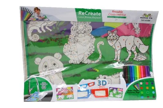 Zmywalna Mata 3D - Zwierzątka. W zestawie Flamastry i Okularki