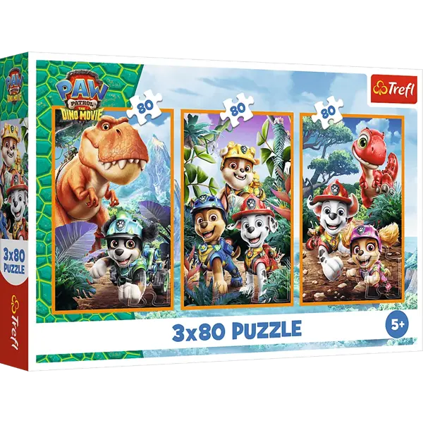PUZZLE 3x80 Bohaterowie dinozaurów PsiPatrol 34905