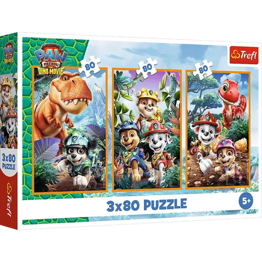 PUZZLE 3x80 Bohaterowie dinozaurów PsiPatrol 34905
