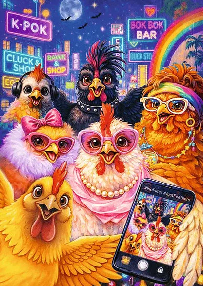 Puzzle Premium Plus Quality Pets and People Stuff 1000 el. Selfie z kurami