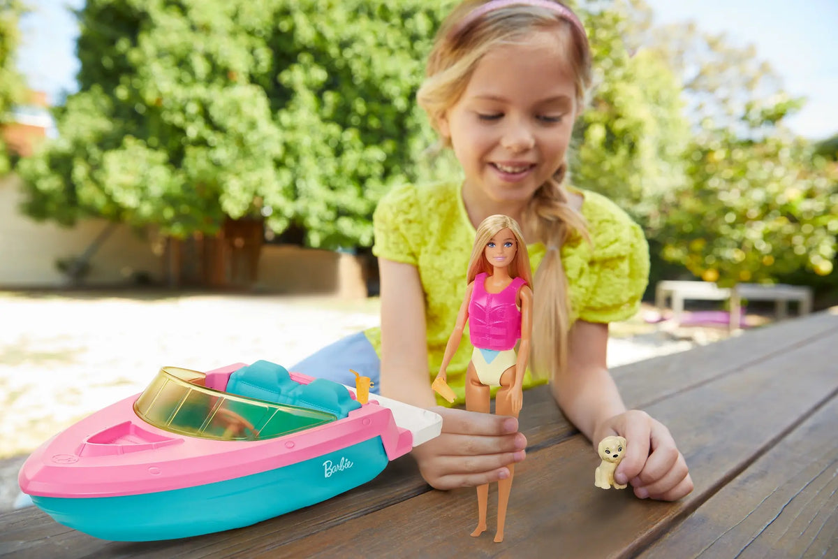 Barbie zestaw lalka + motorówka