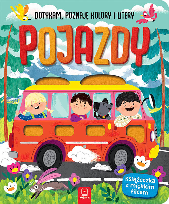 Aksjomat pojazdy dotykam poznaję kolory i litery książeczka sensoryczna z miękkim filcem