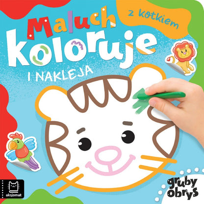Maluch koloruje i nakleja z kotkiem gruby obrys