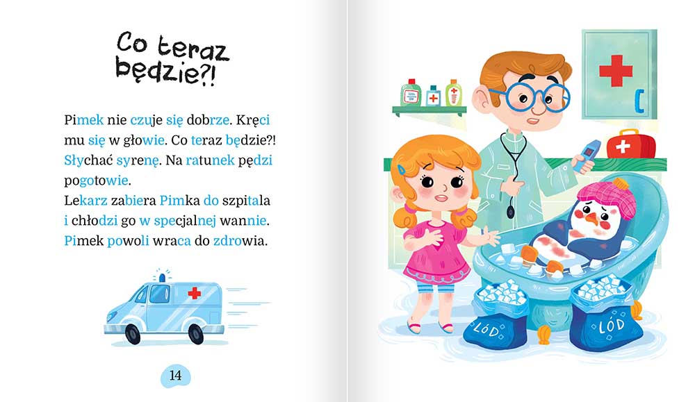 Uczę się czytać duże litery podział na sylaby wakacje pingwinka