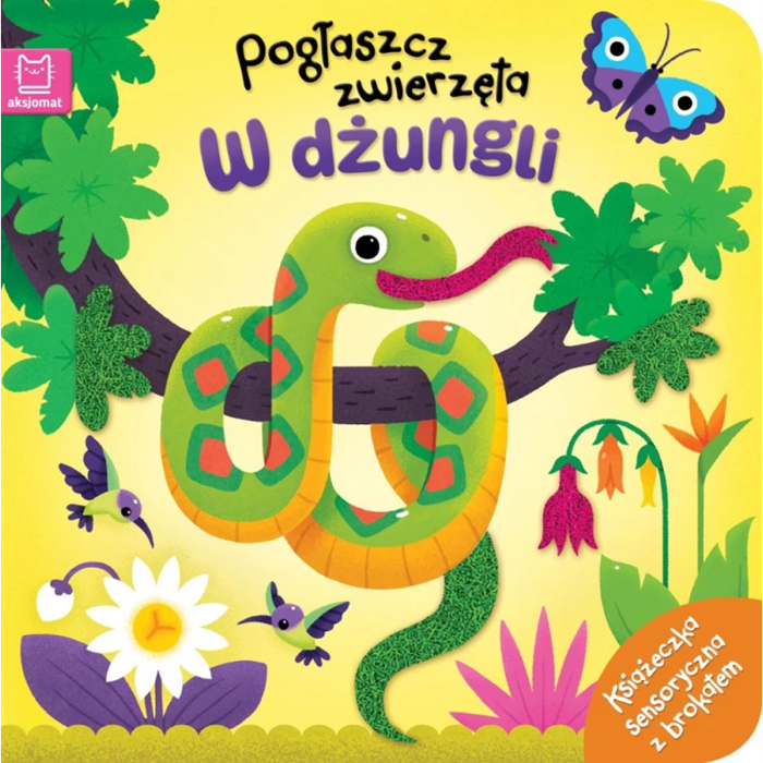 Pogłaszcz zwierzęta w dżungli książeczka sensoryczna z brokatem