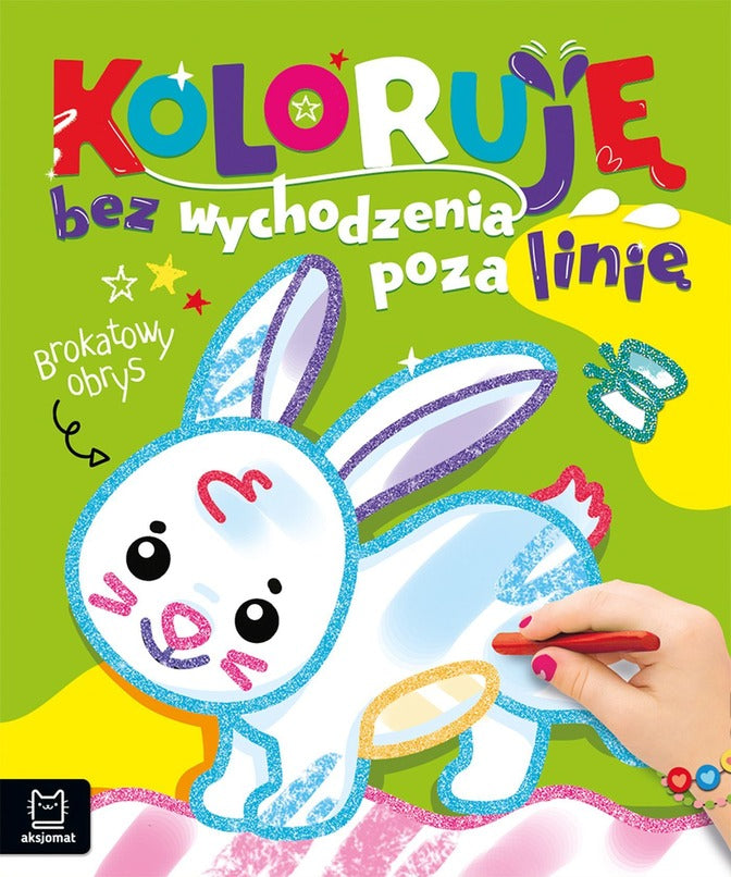 Koloruję bez wychodzenia poza linię brokatowy obrys z zajączkiem