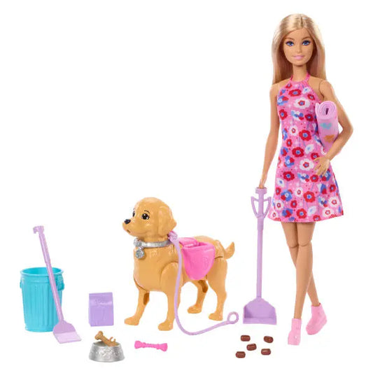 Barbie lalka Malibu spacer z pieskiem czyścioszkiem