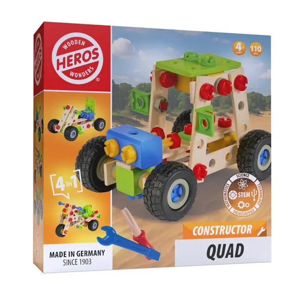 Klocki konstrukcyjne quad drewniany 4w1, 110 elementów