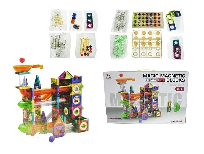 Klocki magnetyczne, tor dla kulek - 126 elementów