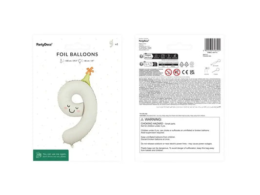 Balon foliowy Cyfra 9, 86cm kremowy