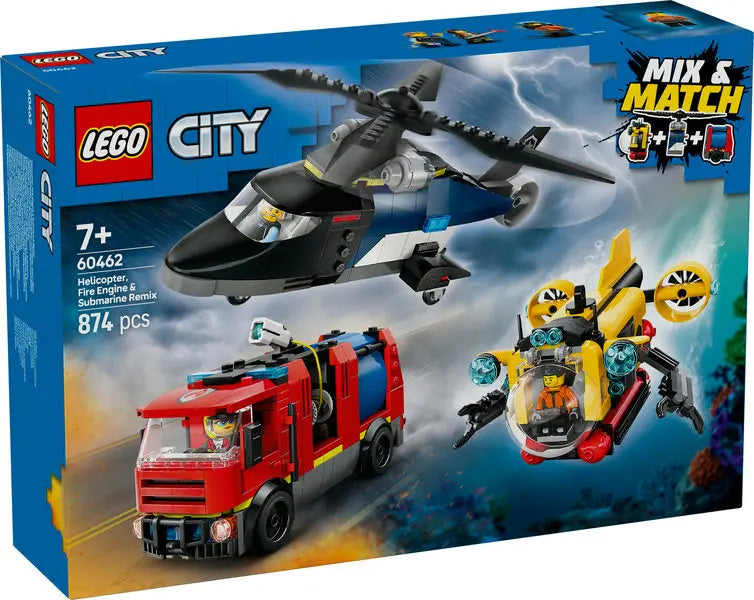 Lego City Zestaw z helikopterem, wozem strażackim i łodzią podwodną