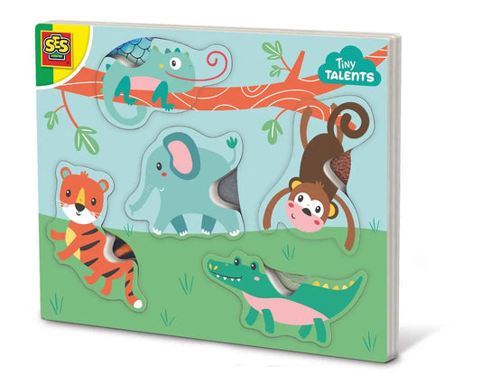 Puzzle drewniane ze zwierzętami do dotykania