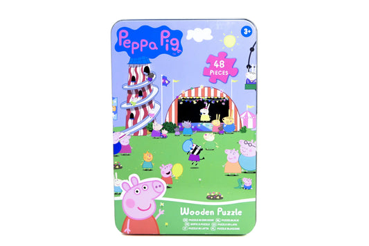 Świnka peppa puzzle drewniane w puszce 48 elementów